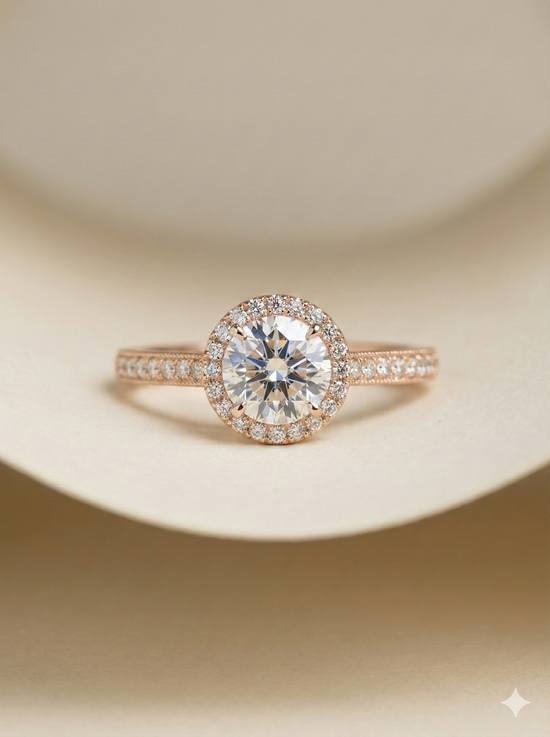 The Rose Gold Vintage Halo Round Diamond Ring