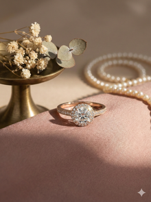 The Rose Gold Vintage Halo Round Diamond Ring