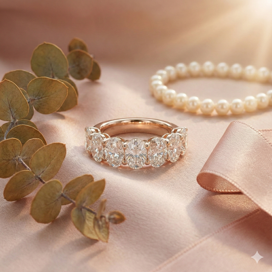 The Rose Gold Oval Cut Diamond Seven-Stone Band