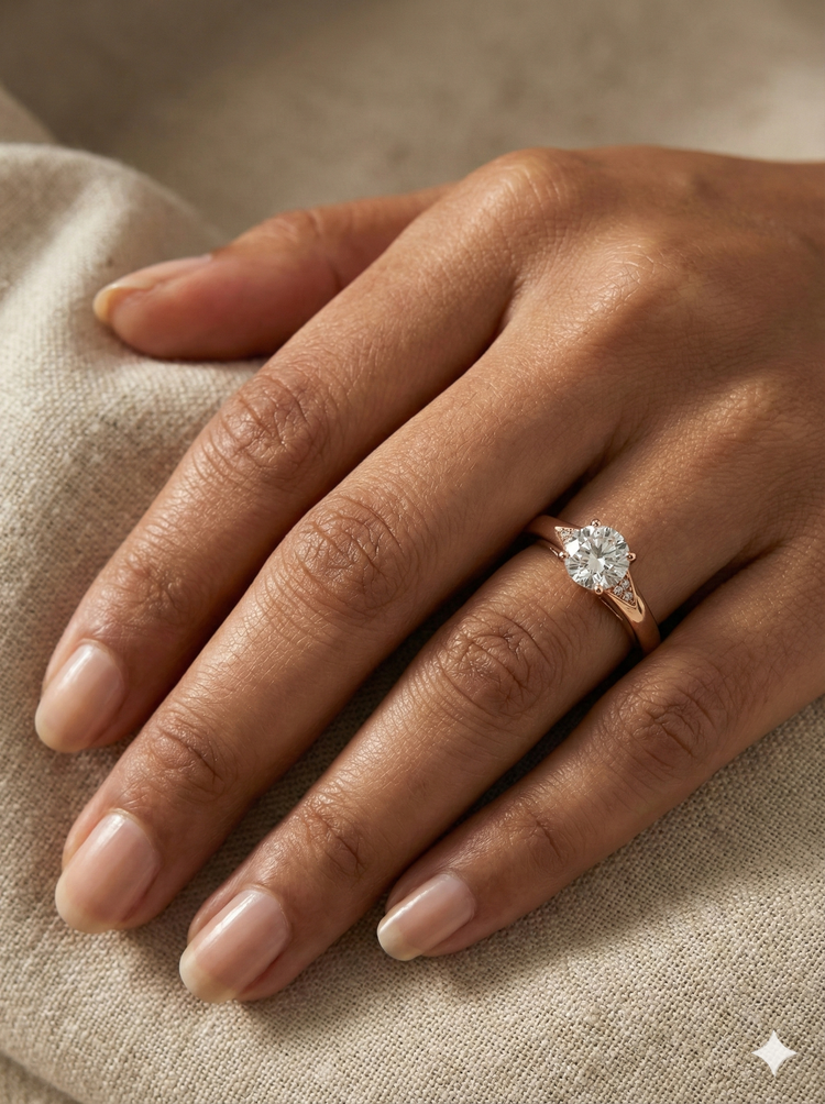 The Rose Gold Round Diamond Tapered Cathedral Ring