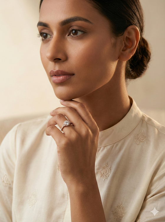The Rose Gold Round Diamond Love Knot Halo Ring
