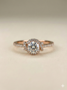 The Rose Gold Round Diamond Love Knot Halo Ring
