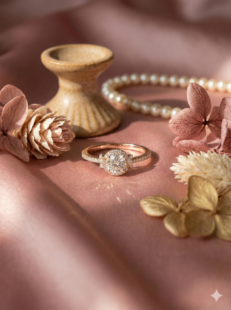 The Rose Gold Round Diamond Love Knot Halo Ring