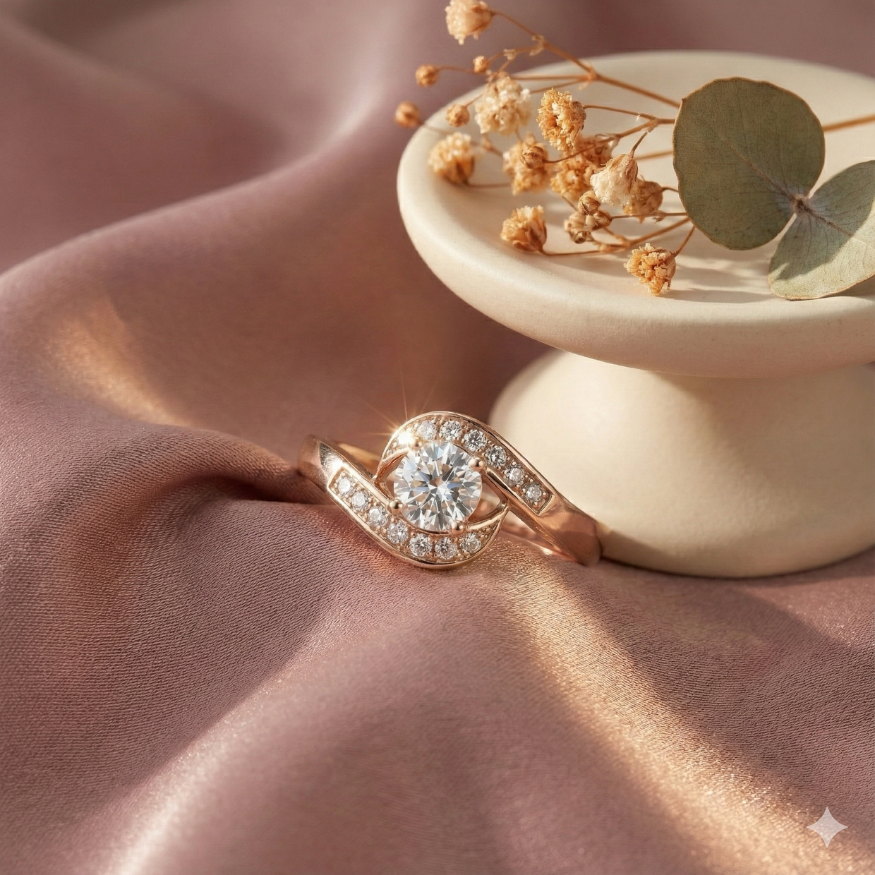 The Rose Gold Round Diamond Pave Swirl Bypass Ring