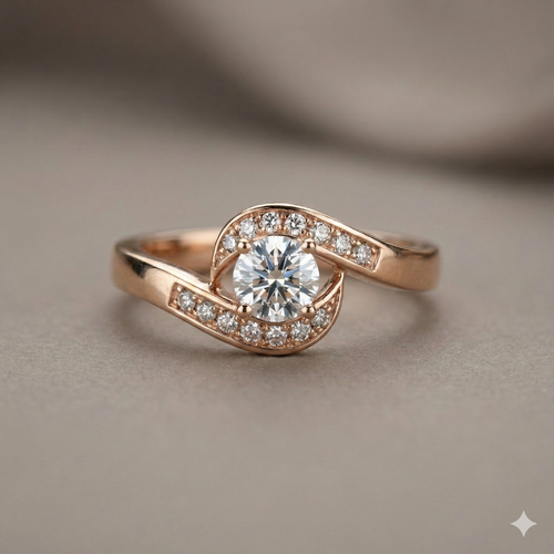 The Rose Gold Round Diamond Pave Swirl Bypass Ring