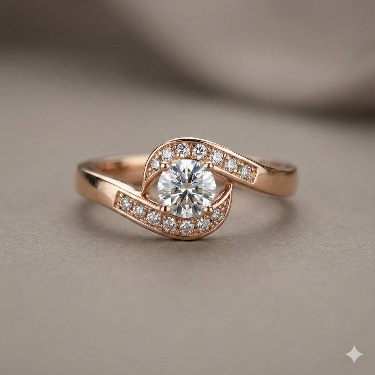 The Rose Gold Round Diamond Pave Swirl Bypass Ring