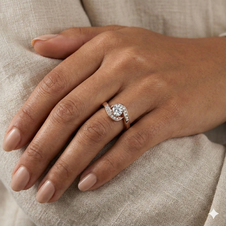 The Rose Gold Round Diamond Pave Swirl Bypass Ring