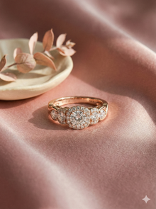 The Rose Gold Round Diamond Halo Graduated Five-Stone Ring