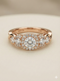 The Rose Gold Round Diamond Halo Graduated Five-Stone Ring