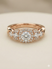 The Rose Gold Round Diamond Halo Graduated Five-Stone Ring