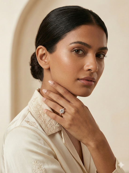 The Rose Gold Round Diamond Halo Pave Engagement Ring