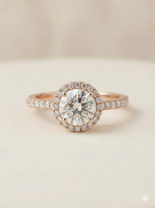 The Rose Gold Round Diamond Halo Pave Engagement Ring