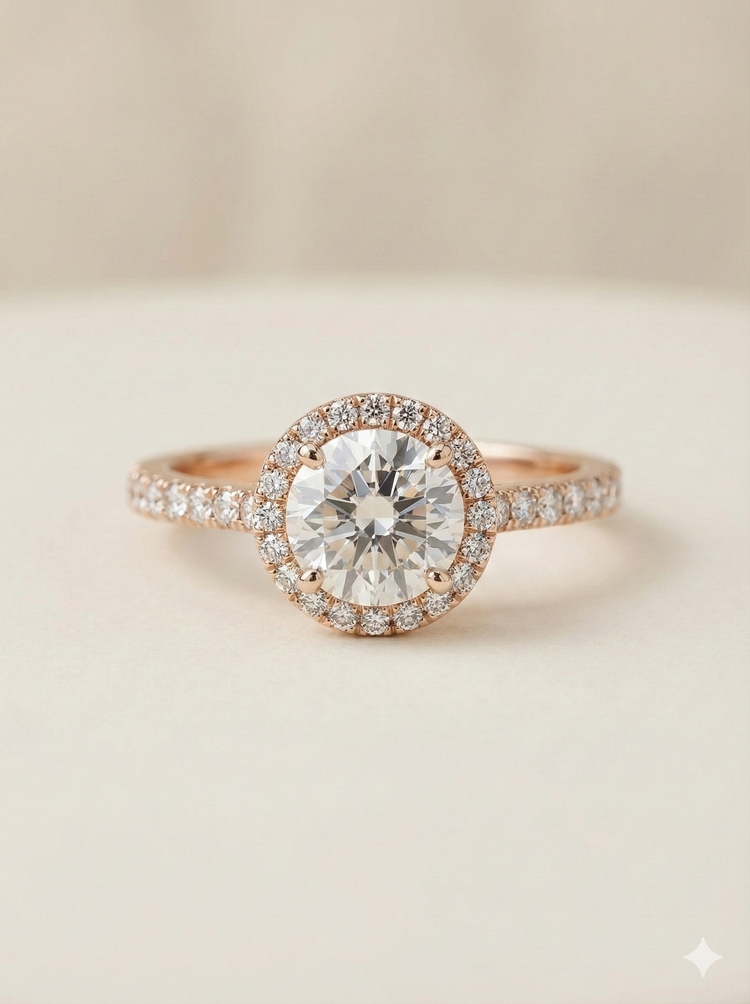 The Rose Gold Round Diamond Halo Pave Engagement Ring