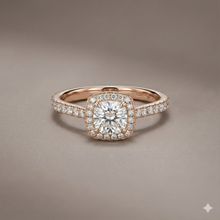 The Rose Gold Round Diamond Cushion Halo Engagement Ring