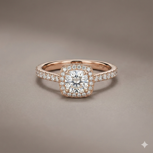 The Rose Gold Round Diamond Cushion Halo Engagement Ring