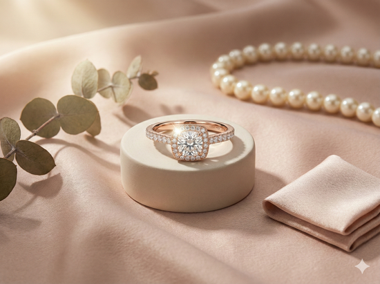 The Rose Gold Round Diamond Cushion Halo Engagement Ring