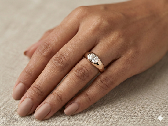 The Rose Gold Oval Diamond East-West Gypsy Ring