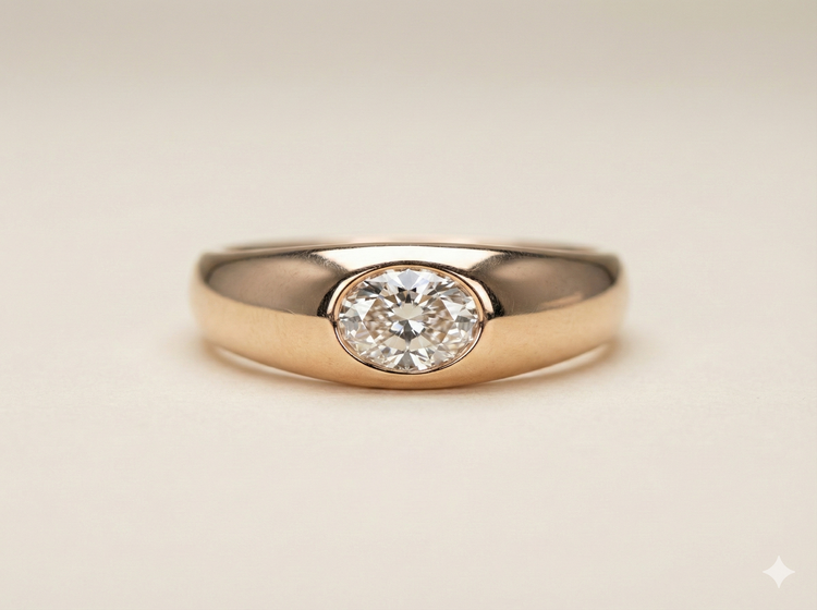 The Rose Gold Oval Diamond East-West Gypsy Ring