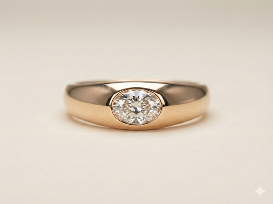 The Rose Gold Oval Diamond East-West Gypsy Ring