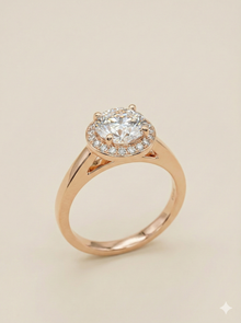 The Rose Gold Round Diamond Split Shank Halo Ring