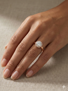 The Rose Gold Round Diamond Split Shank Halo Ring
