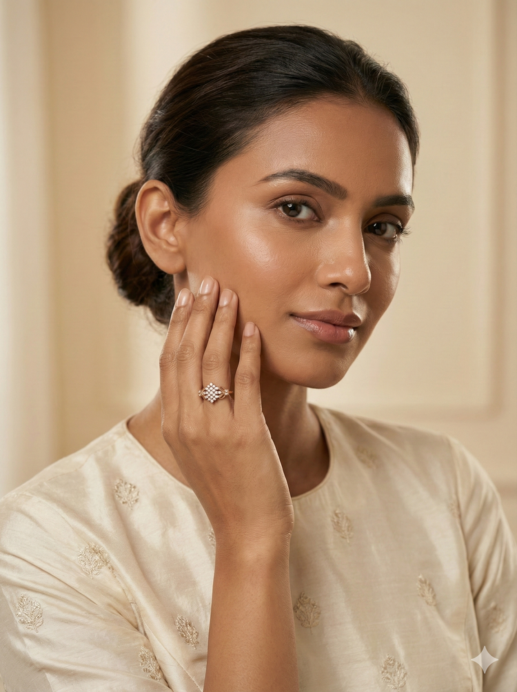 The Rose Gold Diamond Lattice Rhombus Ring