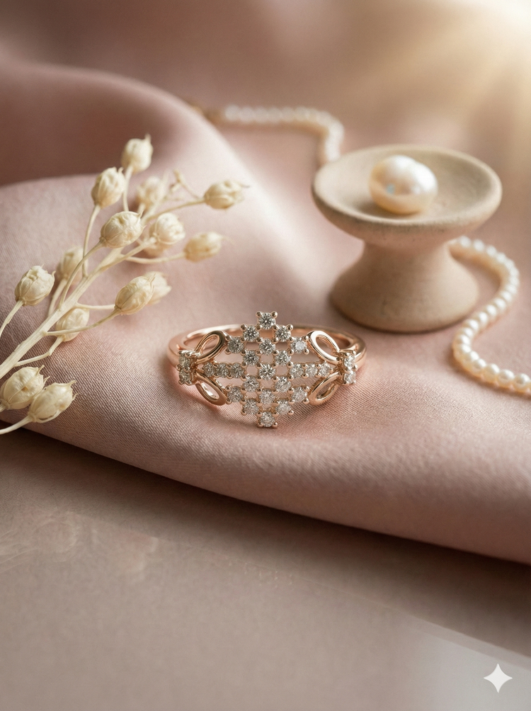 The Rose Gold Diamond Lattice Rhombus Ring