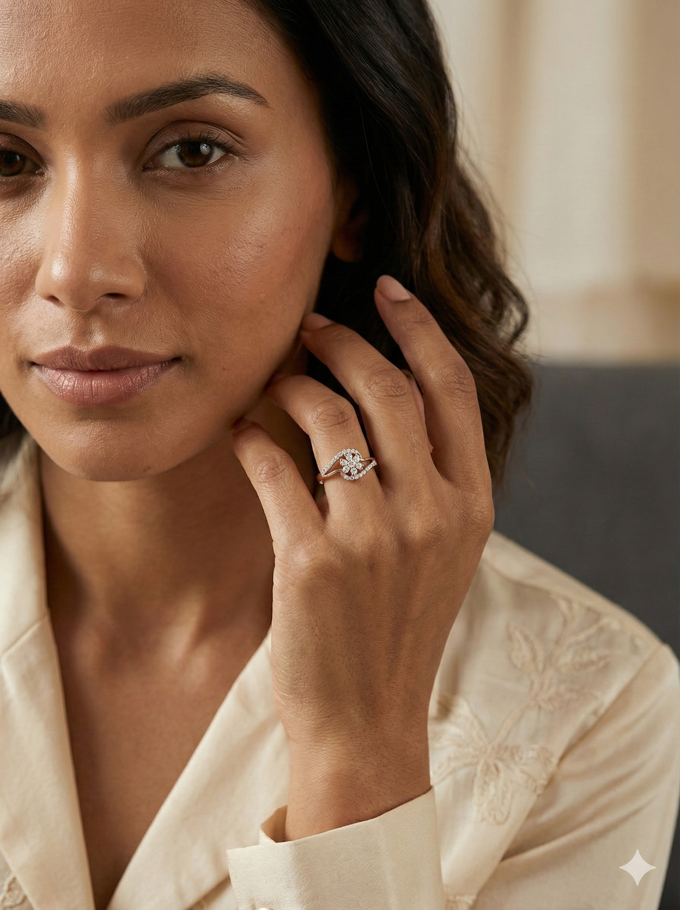 The Rose Gold Diamond Floral Swirl Bypass Ring