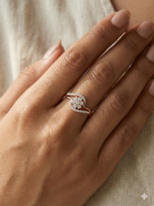 The Rose Gold Diamond Floral Swirl Bypass Ring
