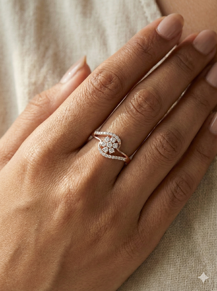 The Rose Gold Diamond Floral Swirl Bypass Ring