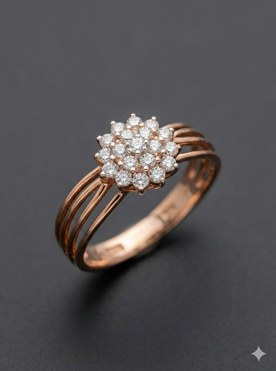 The Rose Gold Triple Band Diamond Floral Ring