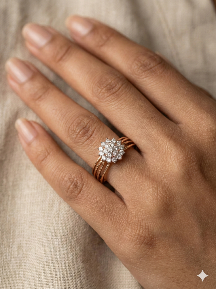 The Rose Gold Triple Band Diamond Floral Ring