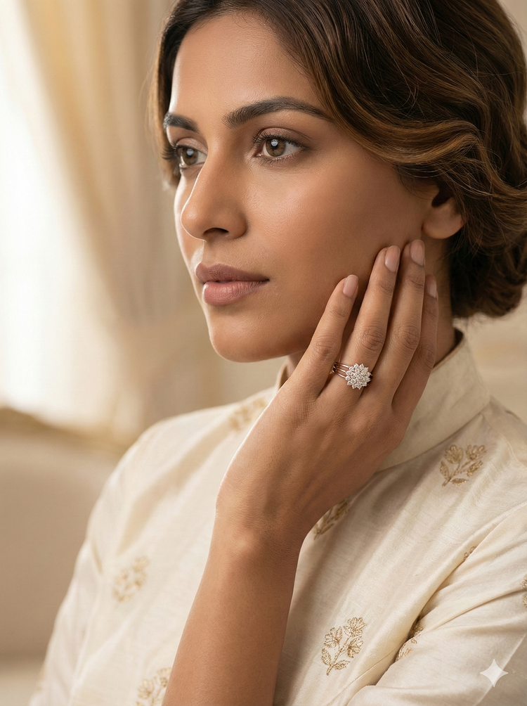 The Rose Gold Triple Band Diamond Floral Ring