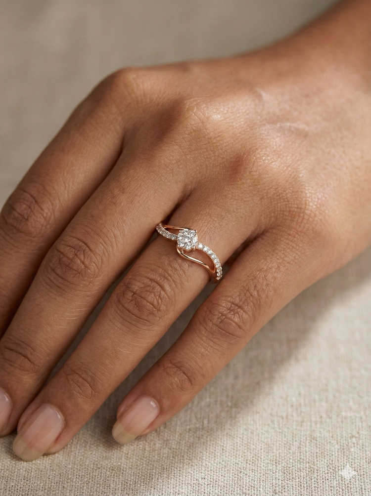 The Rose Gold Diamond Swirl Cluster Ring