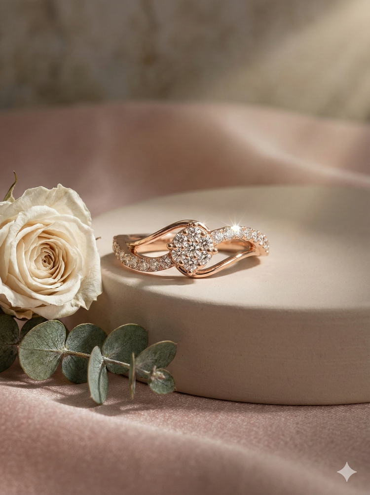 The Rose Gold Diamond Swirl Cluster Ring