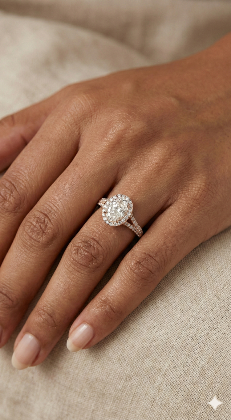 The Luminous Oval Halo Diamond Ring