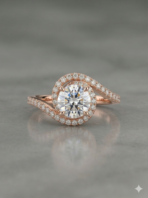 The Celestial Swirl Halo Ring in Rose Gold