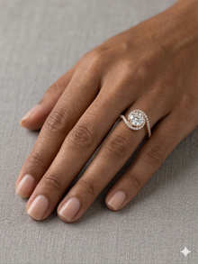 The Celestial Swirl Halo Ring in Rose Gold