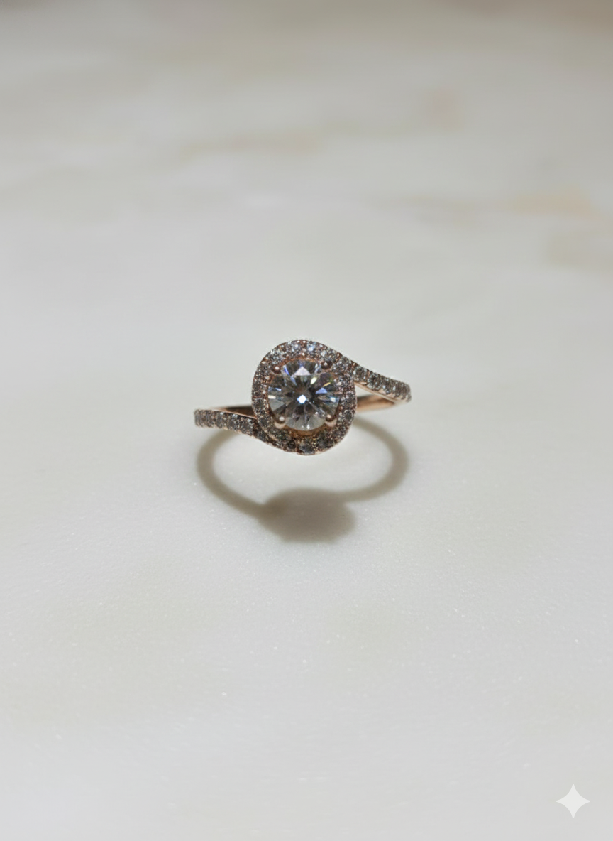 The Celestial Swirl Halo Ring in Rose Gold