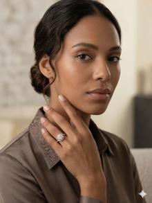 The Celestial Swirl Halo Ring in Rose Gold