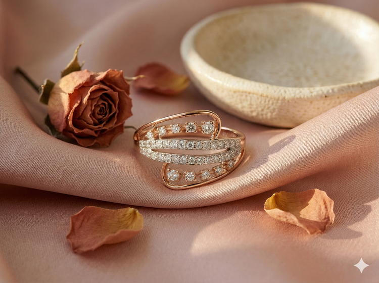 The Rose Gold Diamond Wave Crossover Ring