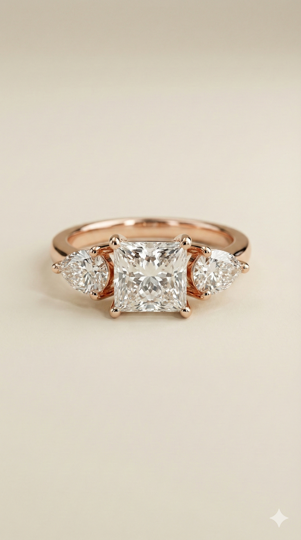 The Majestic Three-Stone Princess Cut Ring