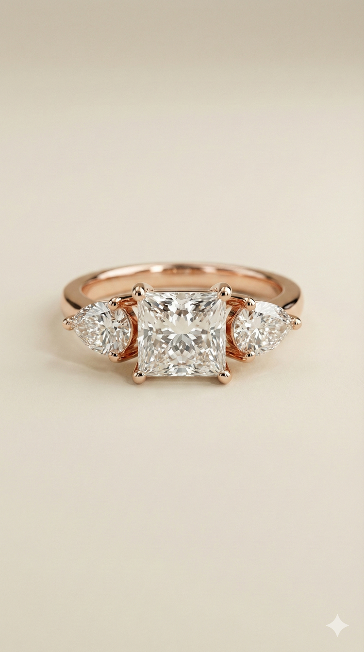 The Majestic Three-Stone Princess Cut Ring