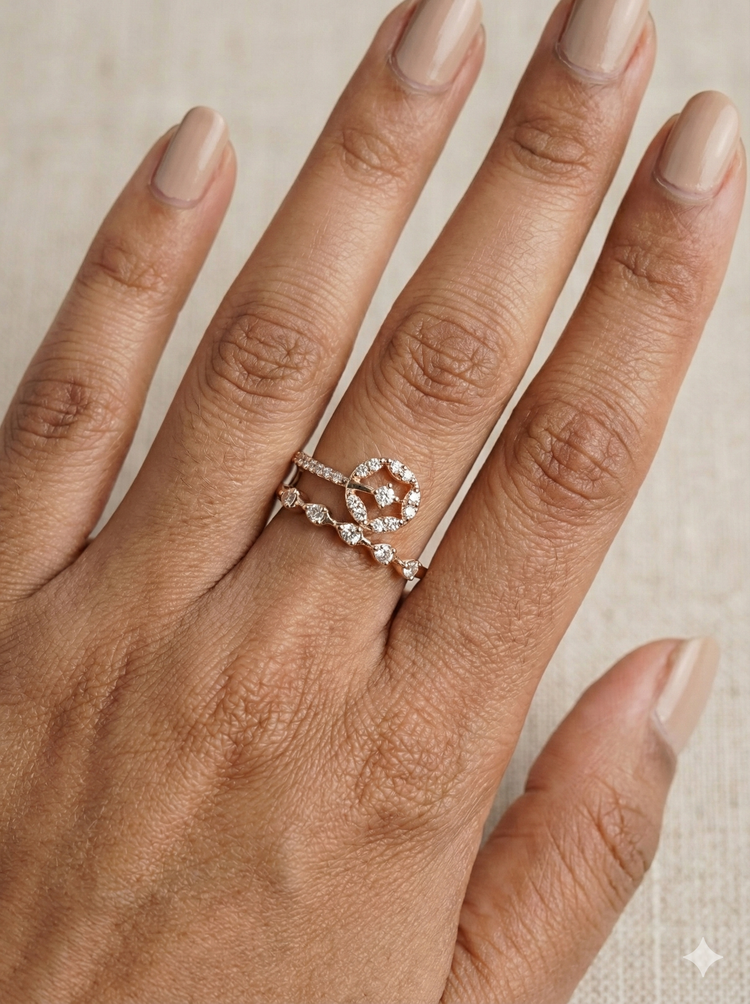 The Rose Gold Geometric Circle & Scalloped Diamond Ring