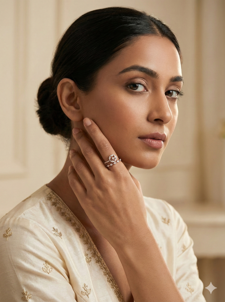 The Rose Gold Geometric Circle & Scalloped Diamond Ring