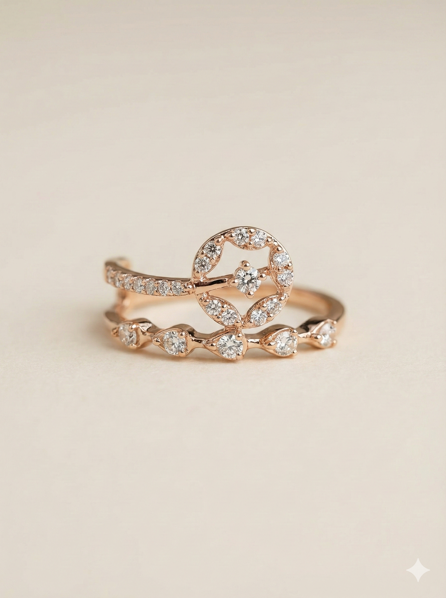 The Rose Gold Geometric Circle & Scalloped Diamond Ring