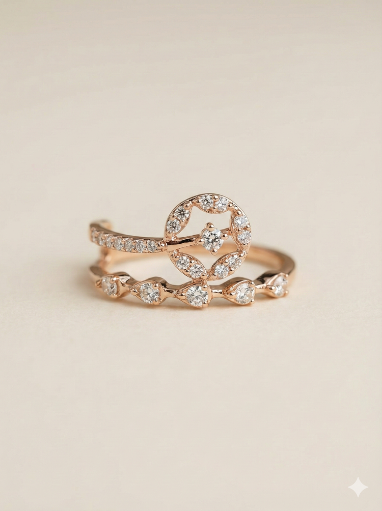 The Rose Gold Geometric Circle & Scalloped Diamond Ring