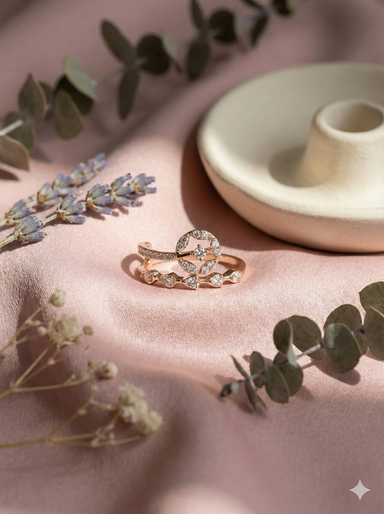The Rose Gold Geometric Circle & Scalloped Diamond Ring