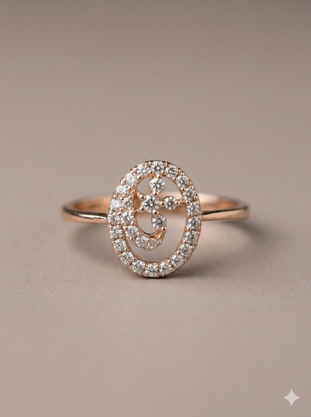 The Rose Gold Diamond Oval Om Symbol Ring