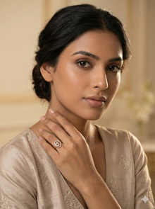 The Rose Gold Diamond Oval Om Symbol Ring